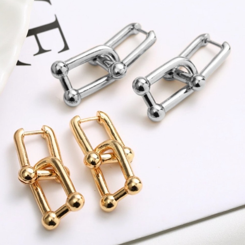 New 925 Sterling Silver Double Link Earrings